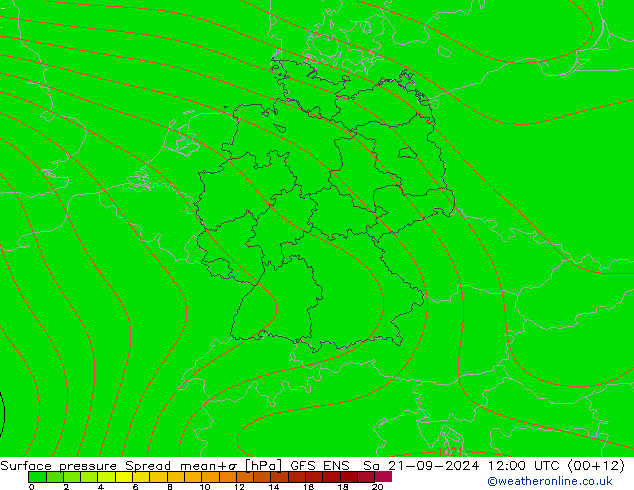 地面气压 Spread GFS ENS 星期六 21.09.2024 12 UTC