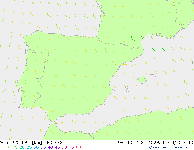 Wind 925 hPa GFS ENS Tu 08.10.2024 18 UTC