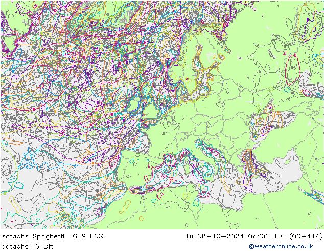 Isotachs Spaghetti GFS ENS Tu 08.10.2024 06 UTC