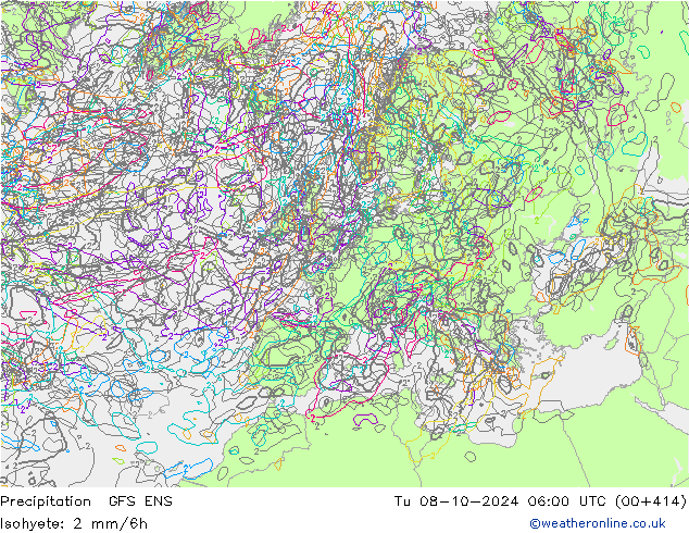 Srážky GFS ENS Út 08.10.2024 06 UTC