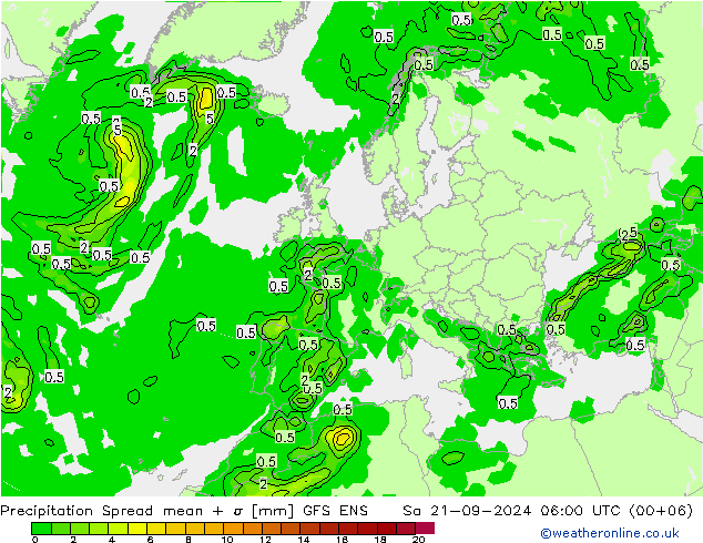 降水 Spread GFS ENS 星期六 21.09.2024 06 UTC