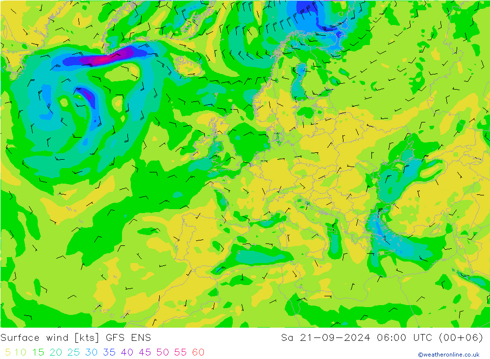 风 10 米 GFS ENS 星期六 21.09.2024 06 UTC