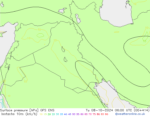 Isotachs (kph) GFS ENS Ter 08.10.2024 06 UTC