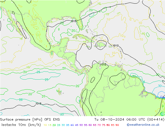 Isotachs (kph) GFS ENS mar 08.10.2024 06 UTC