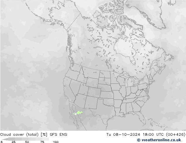 Cloud cover (total) GFS ENS Tu 08.10.2024 18 UTC