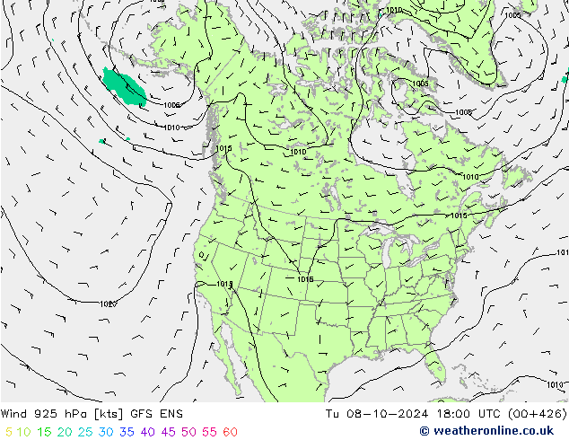 Wind 925 hPa GFS ENS di 08.10.2024 18 UTC