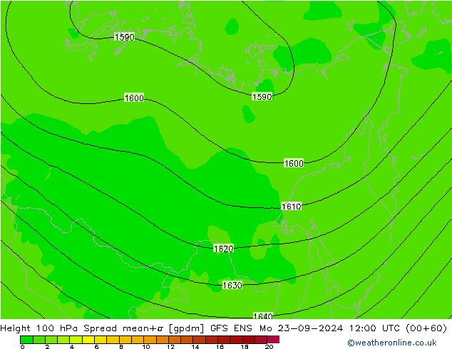 Height 100 hPa Spread GFS ENS Mo 23.09.2024 12 UTC