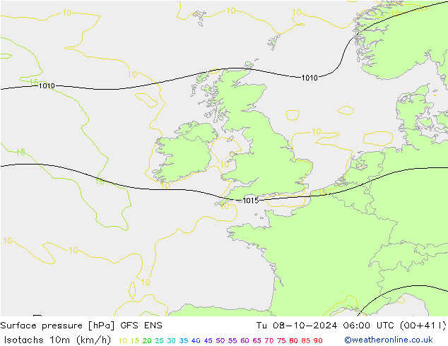 Isotachs (kph) GFS ENS вт 08.10.2024 06 UTC