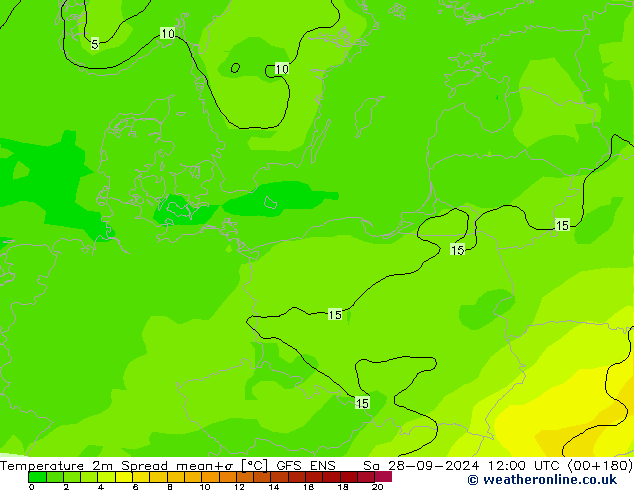 Temperaturkarte Spread GFS ENS Sa 28.09.2024 12 UTC