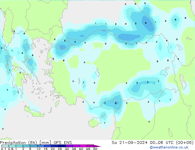 Precipitation (6h) GFS ENS Sa 21.09.2024 06 UTC