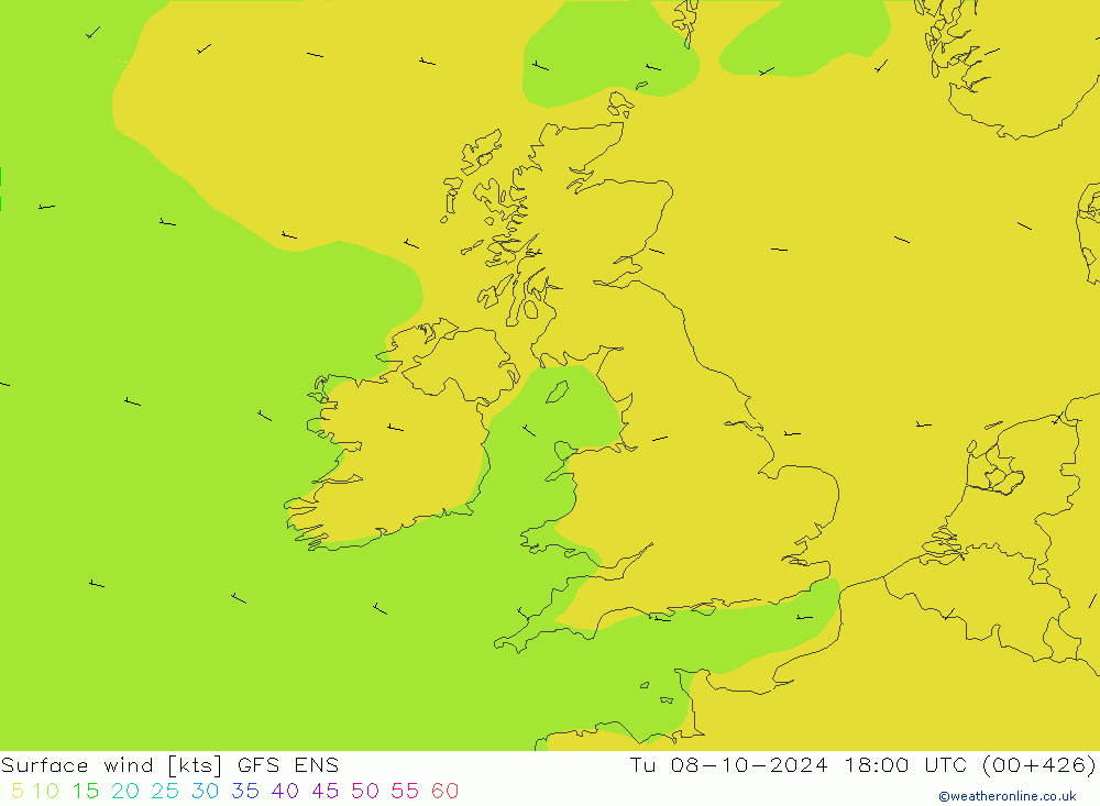 Vent 10 m GFS ENS mar 08.10.2024 18 UTC