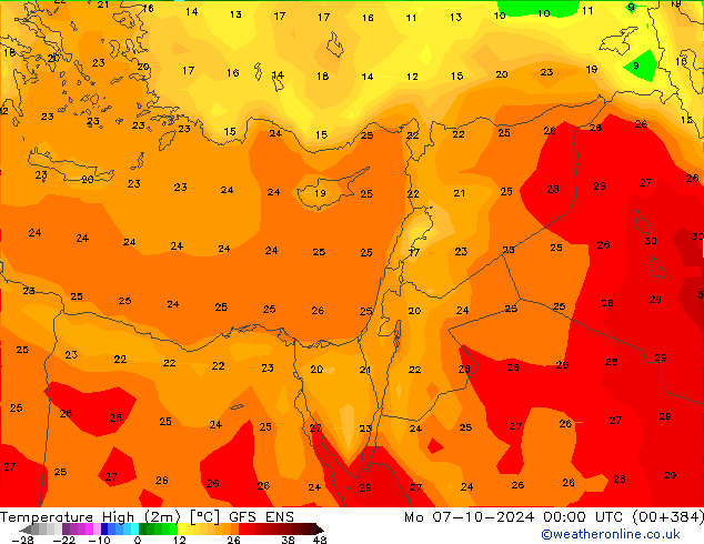 Temperature High (2m) GFS ENS Mo 07.10.2024 00 UTC