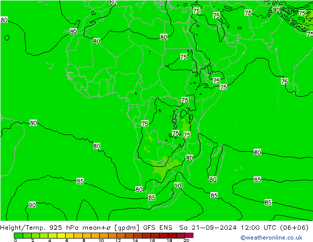 Height/Temp. 925 hPa GFS ENS Sa 21.09.2024 12 UTC