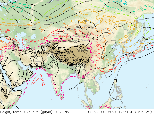 Height/Temp. 925 гПа GFS ENS Вс 22.09.2024 12 UTC