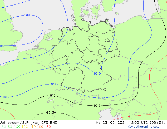 高速氣流/地面气压 GFS ENS 星期一 23.09.2024 12 UTC