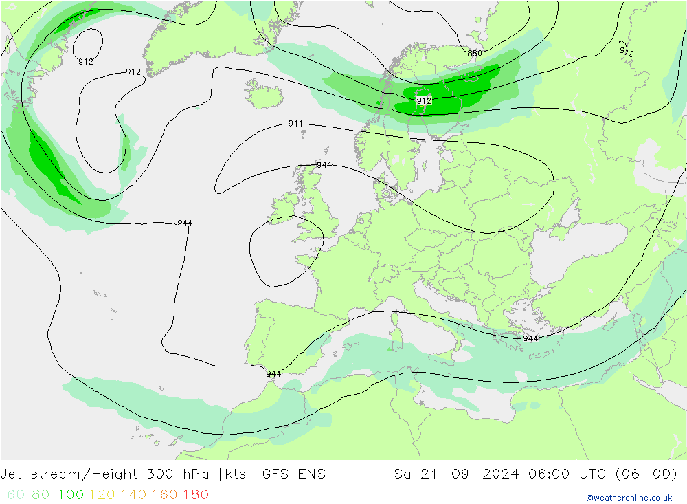 高速氣流 GFS ENS 星期六 21.09.2024 06 UTC