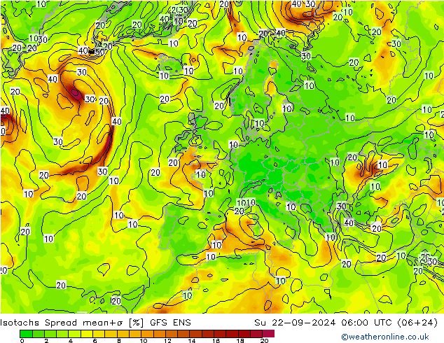 Isotaca Spread GFS ENS dom 22.09.2024 06 UTC