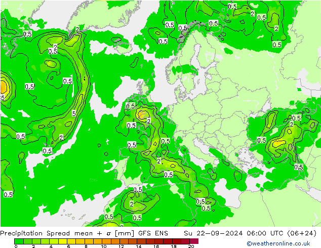 Precipitación Spread GFS ENS dom 22.09.2024 06 UTC