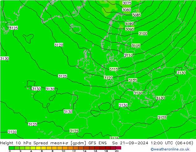 Height 10 hPa Spread GFS ENS 星期六 21.09.2024 12 UTC