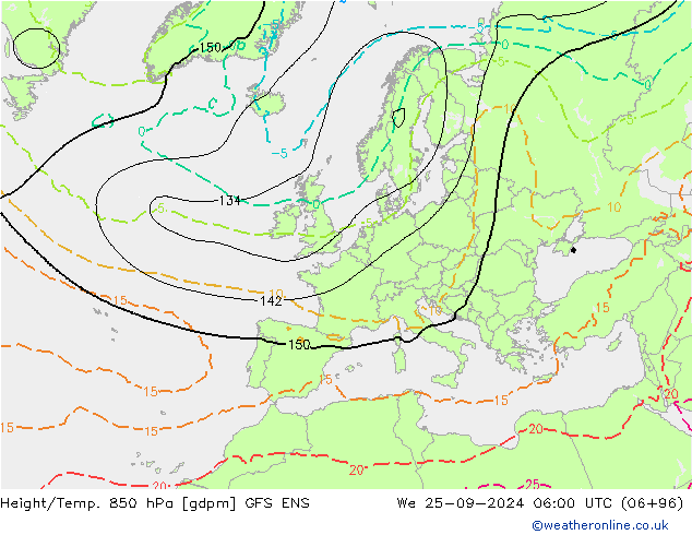 Height/Temp. 850 hPa GFS ENS Mi 25.09.2024 06 UTC