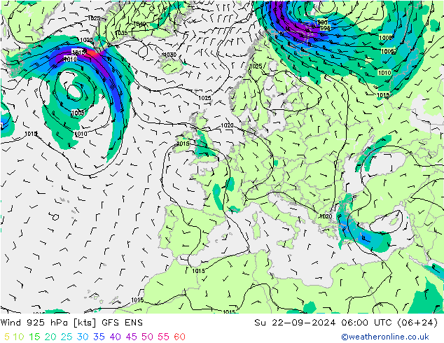 Viento 925 hPa GFS ENS dom 22.09.2024 06 UTC