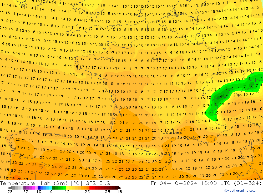 Höchstwerte (2m) GFS ENS Fr 04.10.2024 18 UTC