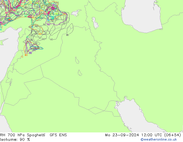 RH 700 hPa Spaghetti GFS ENS Mo 23.09.2024 12 UTC