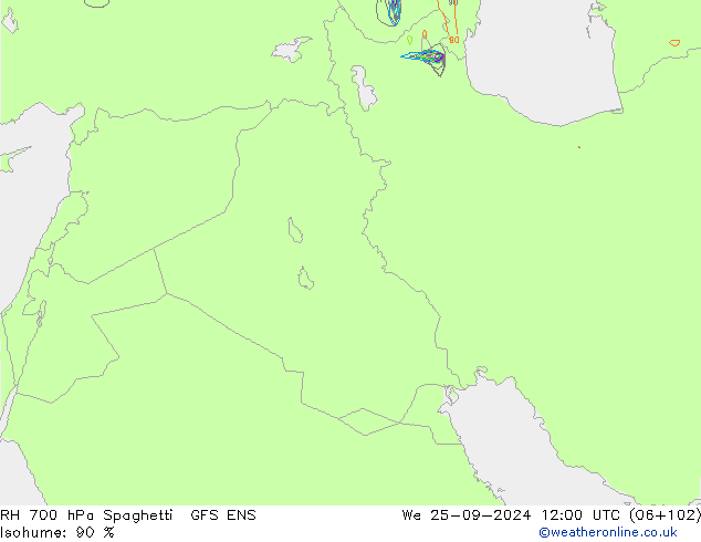 RH 700 hPa Spaghetti GFS ENS We 25.09.2024 12 UTC