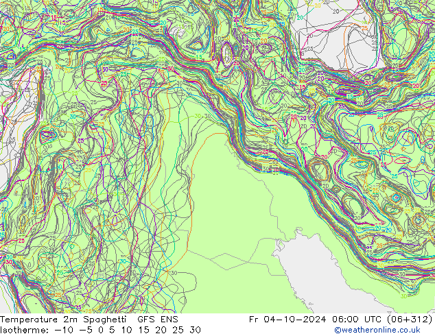 Temperature 2m Spaghetti GFS ENS Pá 04.10.2024 06 UTC