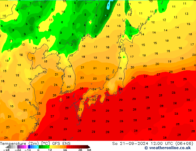 Temperaturkarte (2m) GFS ENS Sa 21.09.2024 12 UTC