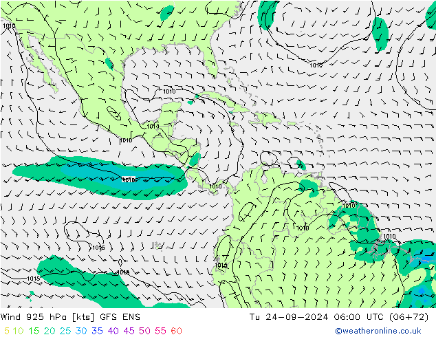 Wind 925 hPa GFS ENS Tu 24.09.2024 06 UTC