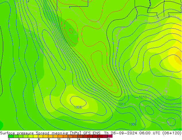 Presión superficial Spread GFS ENS jue 26.09.2024 06 UTC