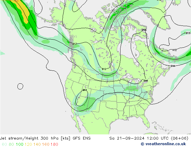 高速氣流 GFS ENS 星期六 21.09.2024 12 UTC