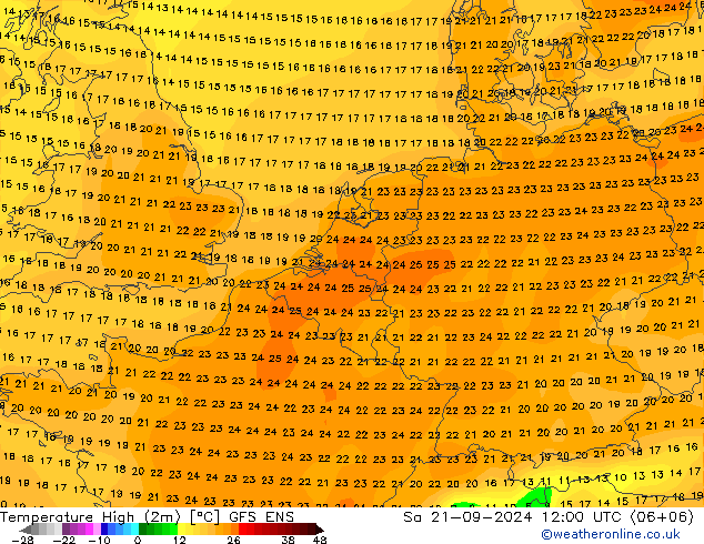 Темпер. макс 2т GFS ENS сб 21.09.2024 12 UTC