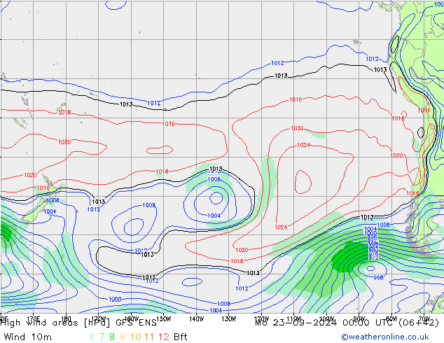 High wind areas GFS ENS Mo 23.09.2024 00 UTC