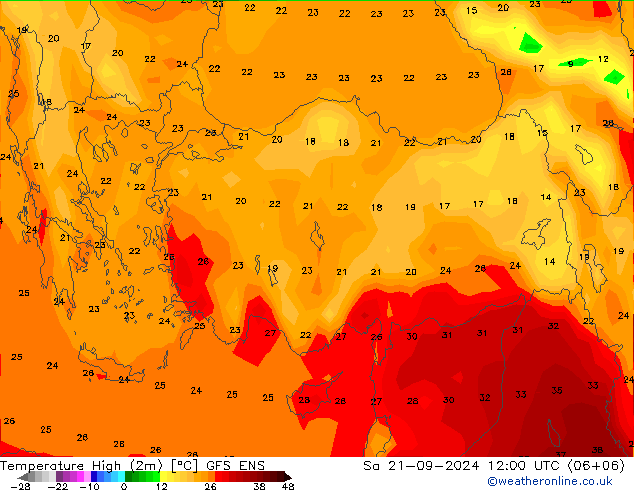 Temperature High (2m) GFS ENS Sa 21.09.2024 12 UTC