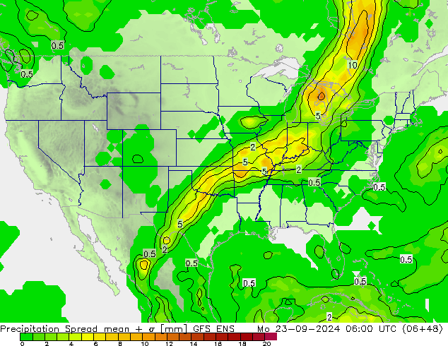 Precipitation Spread GFS ENS Mo 23.09.2024 06 UTC