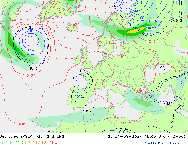 高速氣流/地面气压 GFS ENS 星期六 21.09.2024 18 UTC