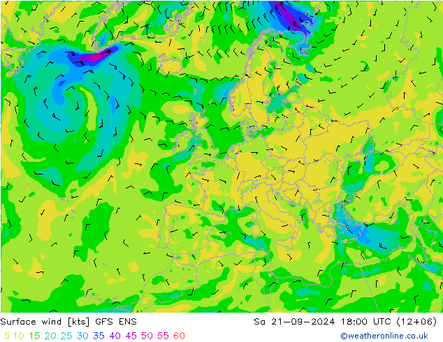 Viento 10 m GFS ENS sáb 21.09.2024 18 UTC