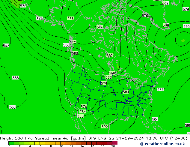 Height 500 hPa Spread GFS ENS Sa 21.09.2024 18 UTC