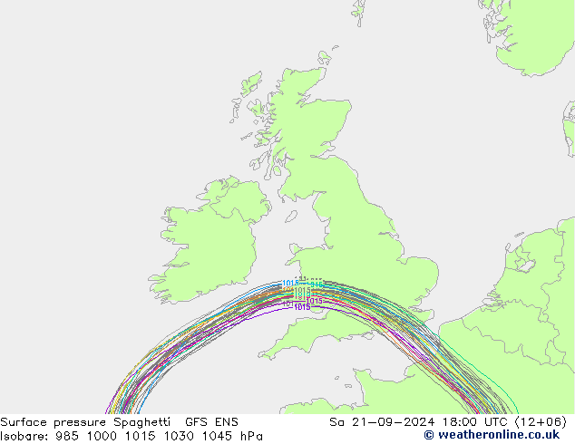 地面气压 Spaghetti GFS ENS 星期六 21.09.2024 18 UTC