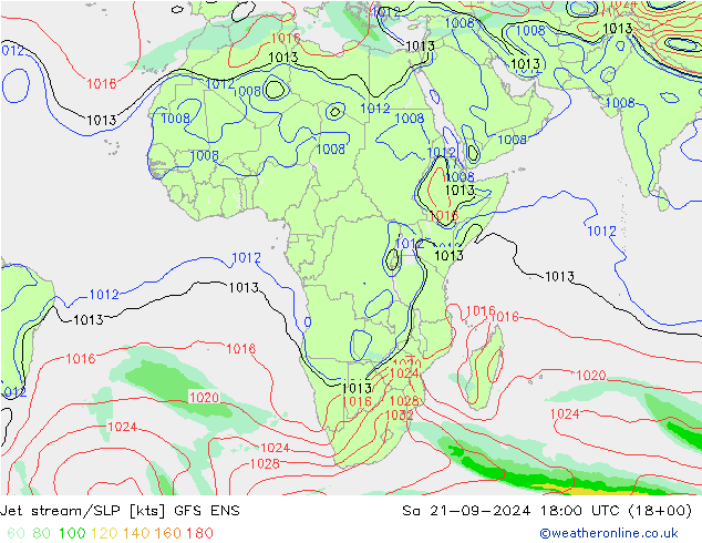 Jet stream/SLP GFS ENS Sa 21.09.2024 18 UTC