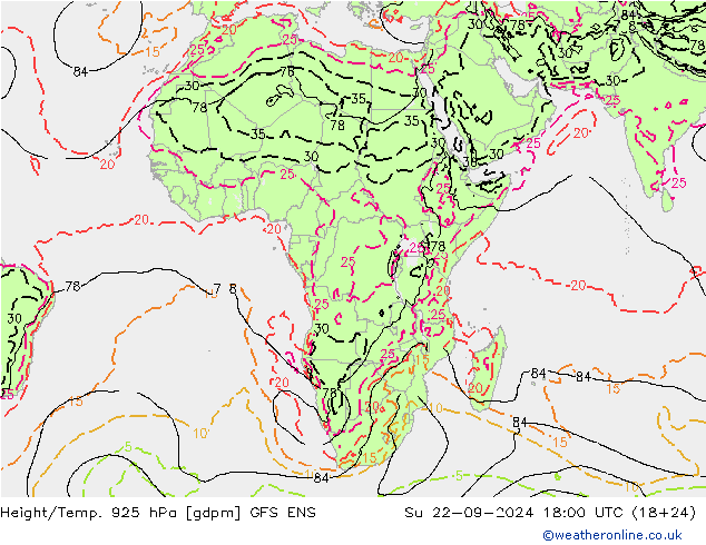 Height/Temp. 925 гПа GFS ENS Вс 22.09.2024 18 UTC