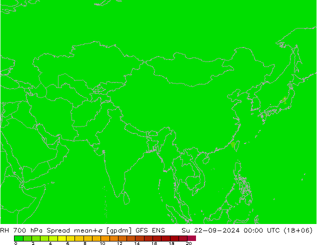 RH 700 hPa Spread GFS ENS Su 22.09.2024 00 UTC