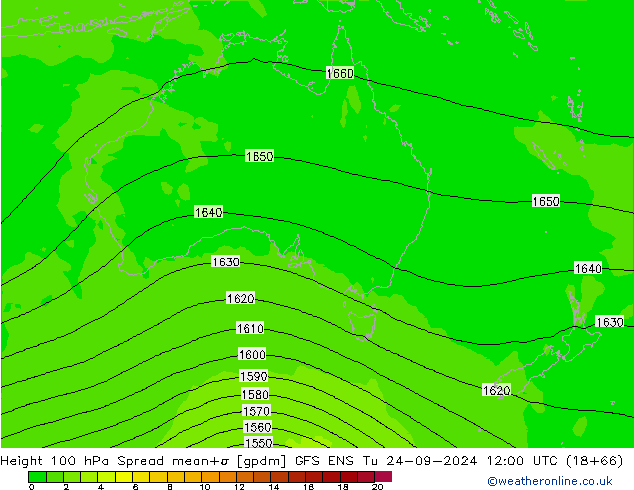 100 hPa Yüksekliği Spread GFS ENS Sa 24.09.2024 12 UTC