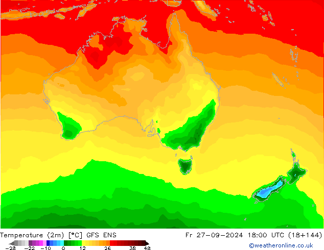 Temperature (2m) GFS ENS Pá 27.09.2024 18 UTC