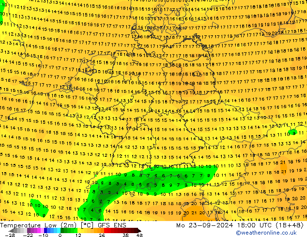 Tiefstwerte (2m) GFS ENS Mo 23.09.2024 18 UTC