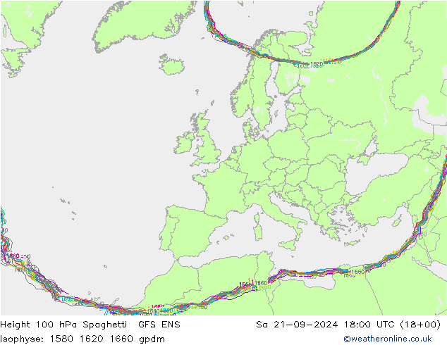 Height 100 hPa Spaghetti GFS ENS 星期六 21.09.2024 18 UTC