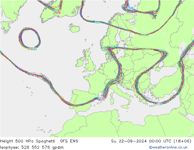 Height 500 hPa Spaghetti GFS ENS So 22.09.2024 00 UTC