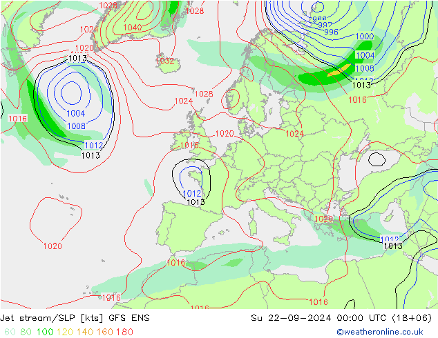 高速氣流/地面气压 GFS ENS 星期日 22.09.2024 00 UTC